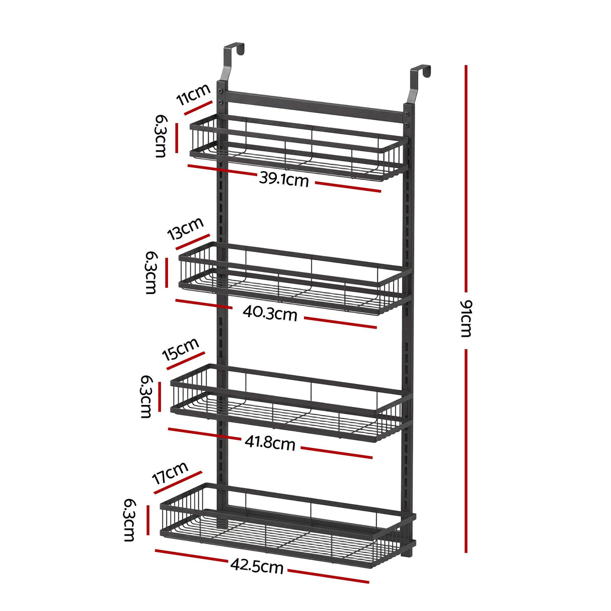 Artiss Over Door Bathroom Rack Hanging Organiser 4 Tier No Drill 91cm Black