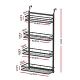 Artiss Over Door Bathroom Rack Hanging Organiser 4 Tier No Drill 91cm Black