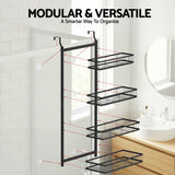 Artiss Over Door Bathroom Rack Hanging Organiser 4 Tier No Drill 91cm Black