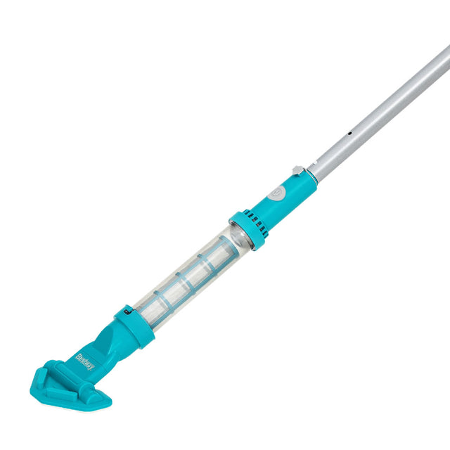 Bestway AquaSurge cordless pool vacuum with a telescopic pole and brush head.
