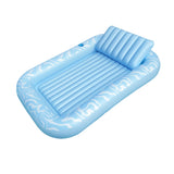 Large inflatable pool lounge chair with a raised pillow back and a cup holder.