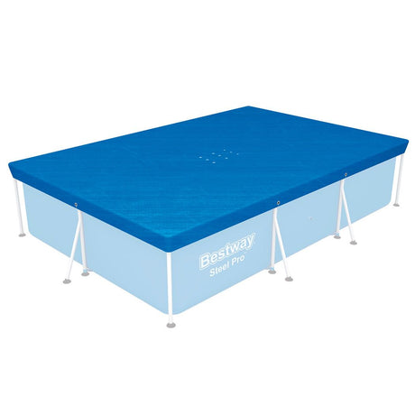 Blue rectangular PE pool cover sized for a 3 by 2.01 metre frame pool.