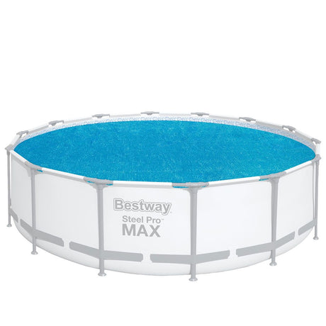 Blue bubble-style solar pool cover for a 4.17 m round above ground pool.