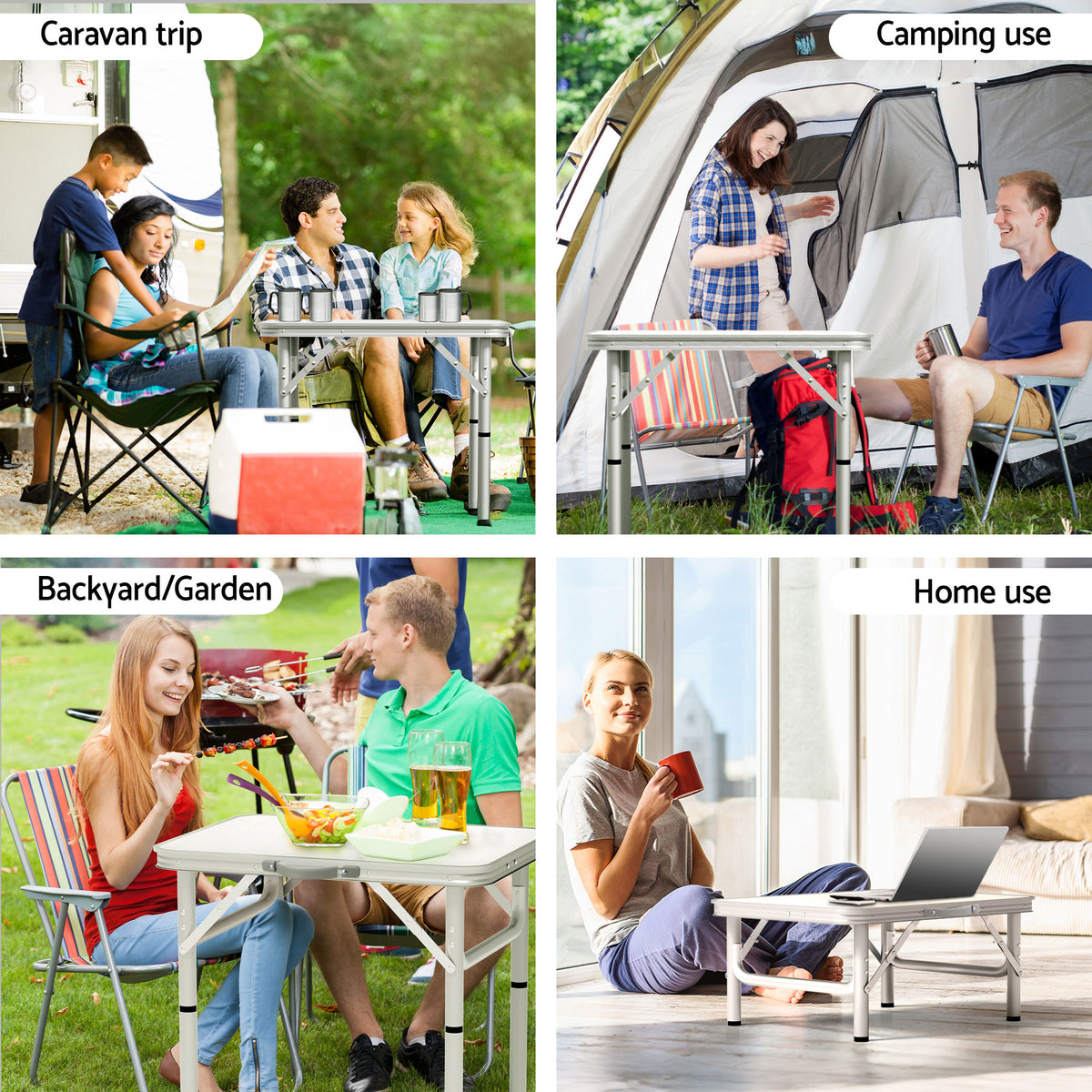 Folding camping table, with a carry handle.