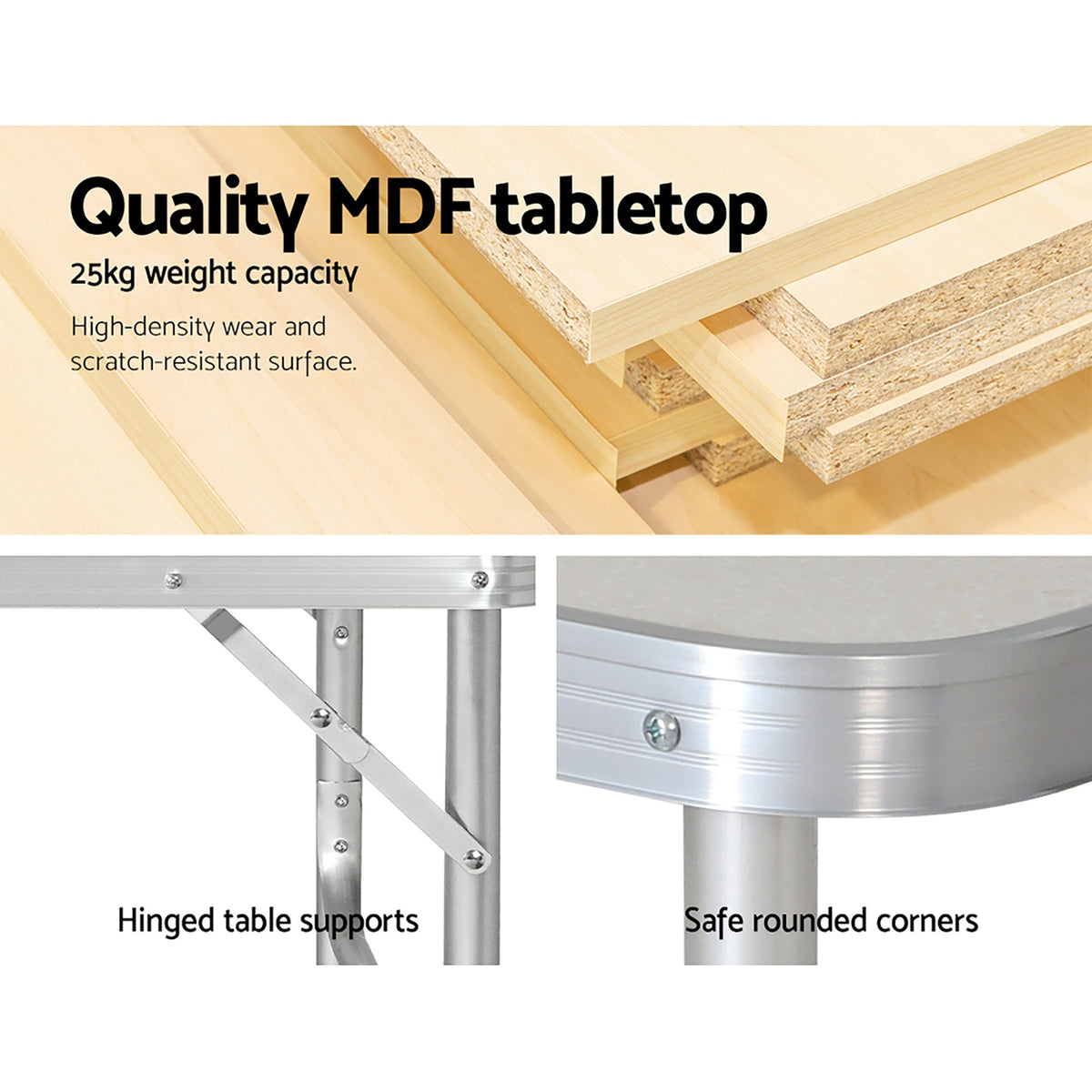 Folding camping table, with a carry handle.