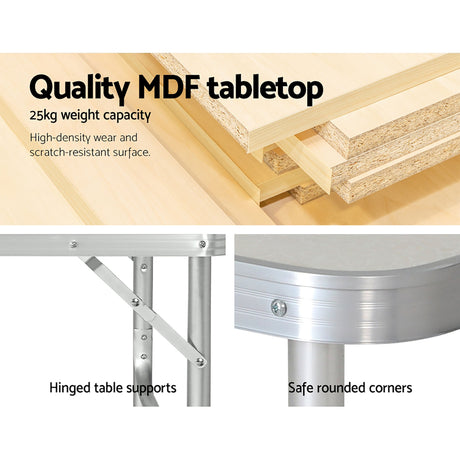 Folding camping table, with a carry handle.