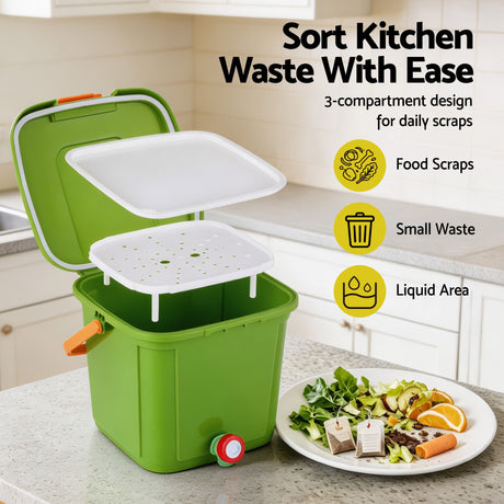 Green caddy drain tap, 15L, with a carry handle.