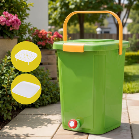 Green caddy drain tap, 20L, with a carry handle.