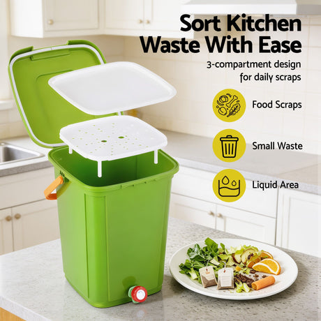 Green caddy drain tap, 20L, with a carry handle.