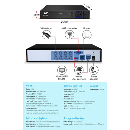 UL-tech CCTV Security System 8CH DVR 8 Cameras 4TB Hard Drive