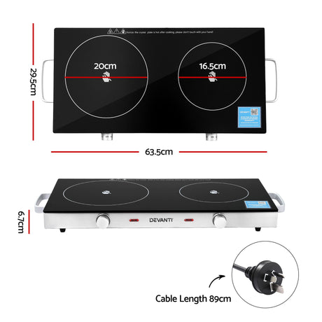 Devanti Portable Ceramic Cooktop Dual Burner Electric Hot Plate 2800W Black - Shoppers Spot Appliances > Kitchen Appliances > Cooktops & Stoves - Alternate view 2