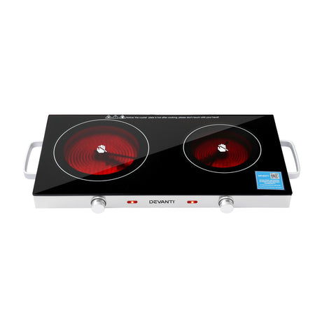 Devanti Portable Ceramic Cooktop Dual Burner Electric Hot Plate 2800W Black - Shoppers Spot Appliances > Kitchen Appliances > Cooktops & Stoves - Alternate view 3