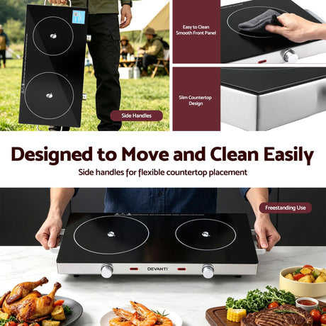 Devanti Portable Ceramic Cooktop Dual Burner Electric Hot Plate 2800W Black - Shoppers Spot Appliances > Kitchen Appliances > Cooktops & Stoves - Alternate view 6