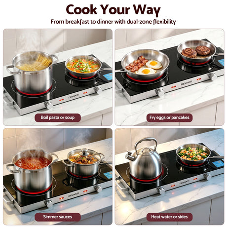 Devanti Portable Ceramic Cooktop Dual Burner Electric Hot Plate 2800W Black - Shoppers Spot Appliances > Kitchen Appliances > Cooktops & Stoves - Alternate view 7