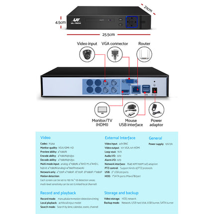 UL-tech CCTV Security System 4CH DVR 4 Cameras 1080p