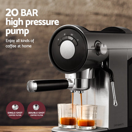 Devanti 20 Bar Coffee Machine Espresso Cafe Maker