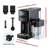 Devanti Capsule Coffee Pod Machine with Milk Frother, Black.