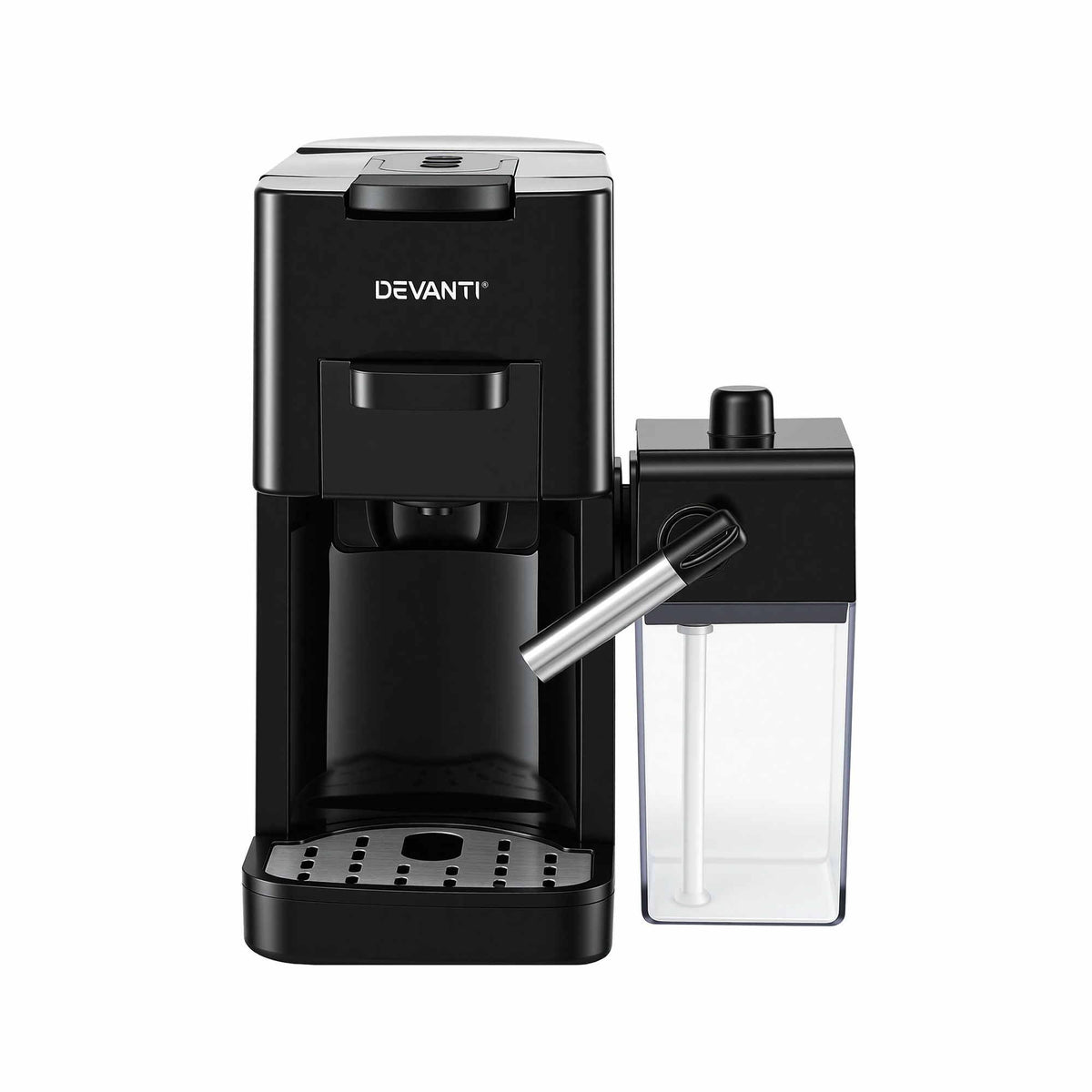 Devanti Capsule Coffee Pod Machine with Milk Frother, Black.