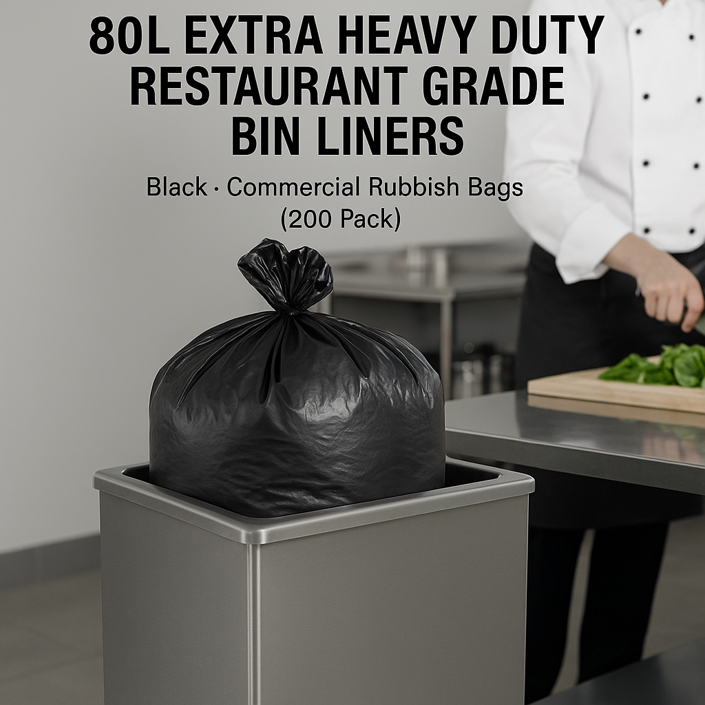 80L Extra Heavy Duty Restaurant Grade Bin Liners – Black | Commercial Rubbish Bags (200 Pack)