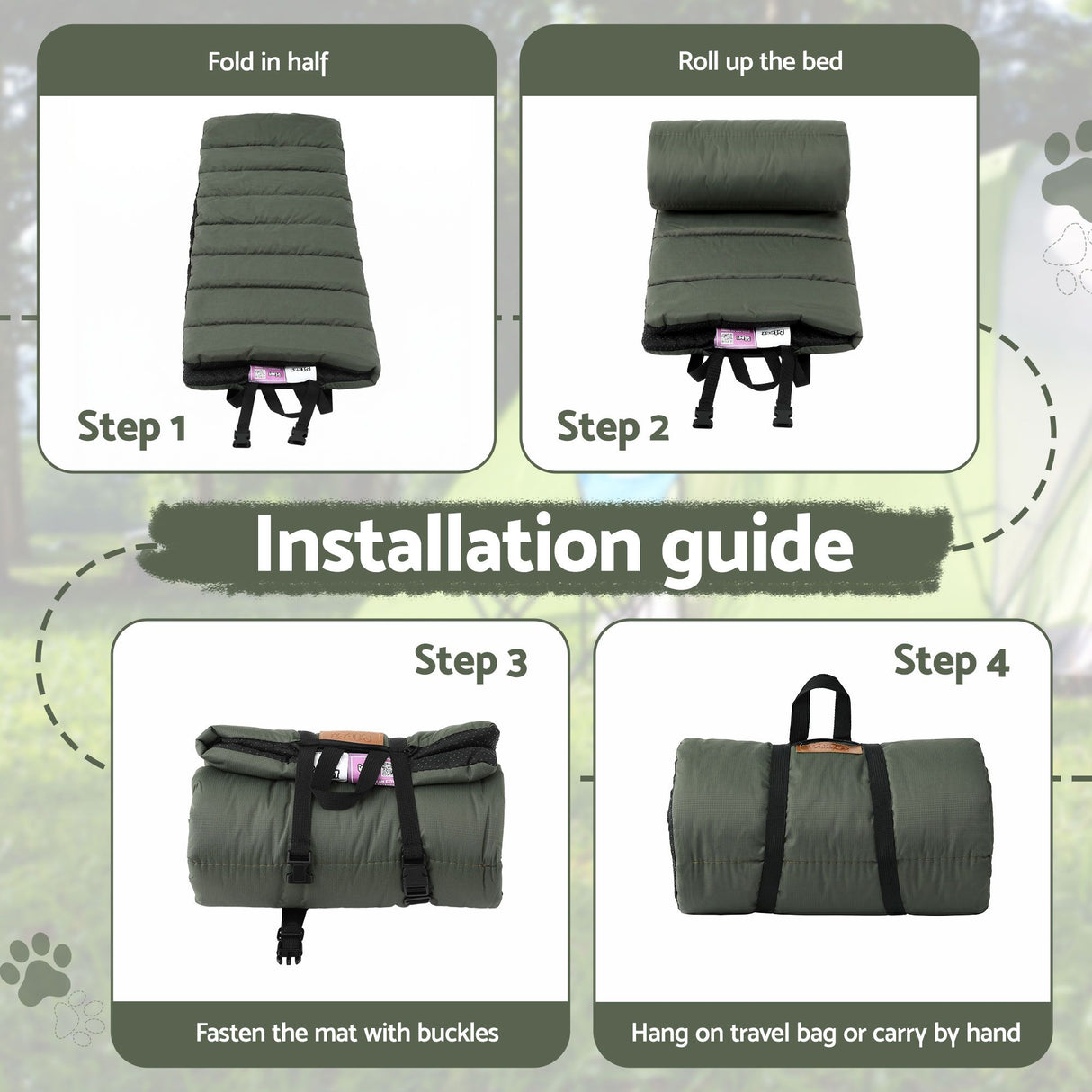 i.Pet Outdoor Dog Bed Large Water-resistant Washable Foldable Travel Dog Mat Green