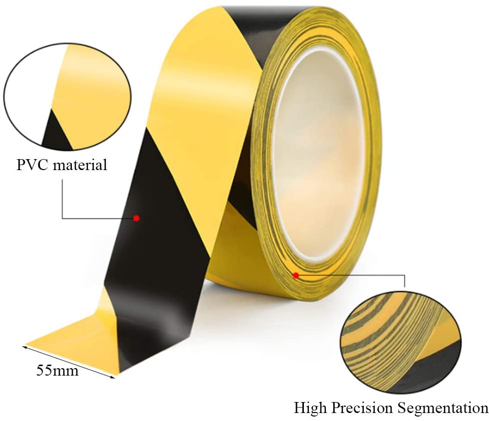 Dolphy Floor Marking Tape Zebra Lines (Pack of 5) – High Visibility Black & Yellow Safety Tape, Strong Self-Adhesive, Durable, Weather-Resistant for Warehouse, Workshop, Stairway Hazard Marking