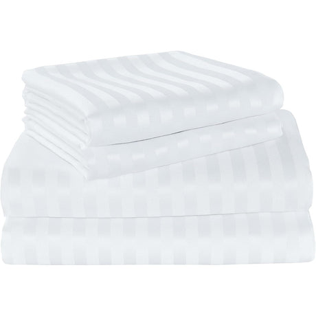 Dolphy Linen 50/50 Polycotton 10mm Satin Stripe White Commercial Fitted Sheet Set