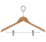 Dolphy Security Wooden Cloth Hanger – Natural Timber with Anti-Theft Ring, Non-Slip Bar & Grooved Rod – Pack of 50 – 44.5cm