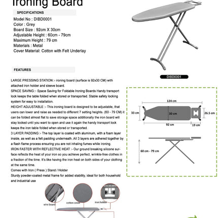 Folding Ironing Board - Light Grey