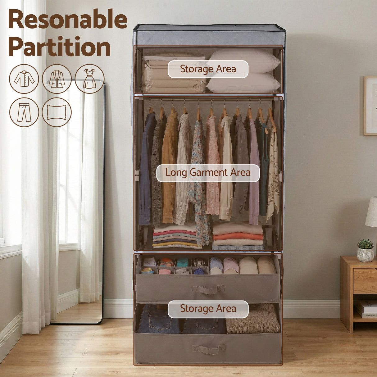 Artiss Large Portable Clothes Closet Wardrobe with Magnetic Door Grey