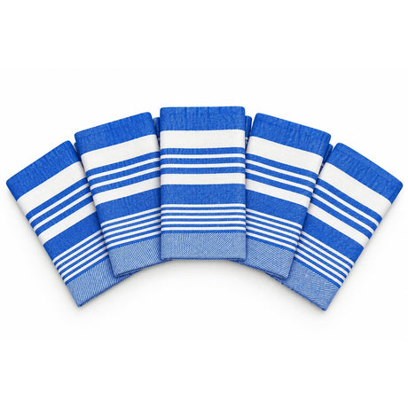 Dolphy Linen blue stripe cotton tea towels, fanned out