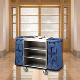 Dolphy Gray Housekeeping Trolley Cart with Waste Bin – Commercial Cleaning Cart with Shelves, Smooth Wheels & Durable Steel Frame for Hotels & Offices