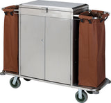 Brown stainless steel cleaning cart, 140x45x106 cm.