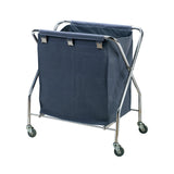 Blue stainless steel foldable linen trolley.