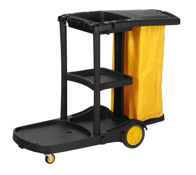 Dolphy High-Capacity Black Janitorial Cleaning Cart