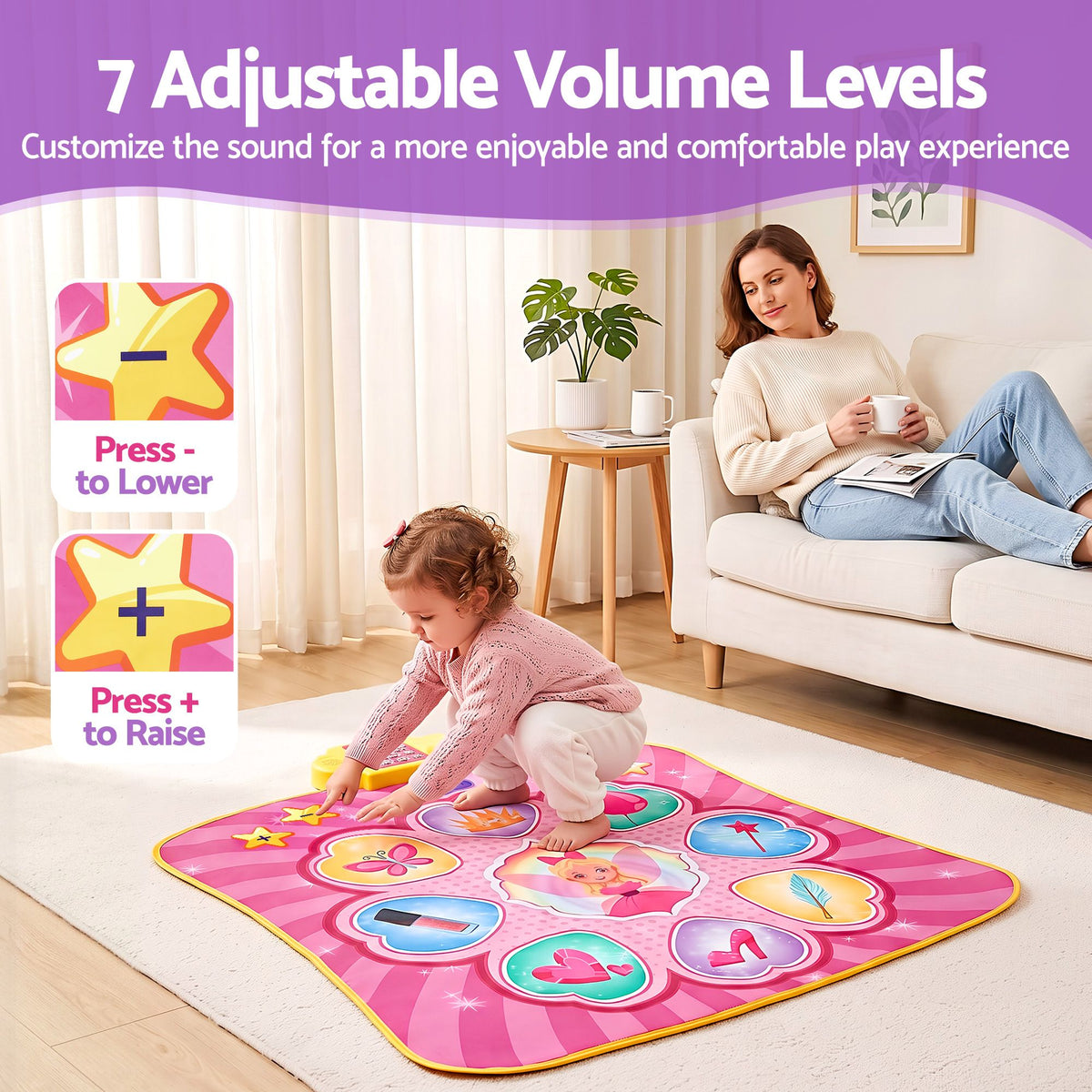 Keezi Dance Mat for Kids Age 3-12 Electronic Dance Game Pad Toy with 3 Game Modes, Pink