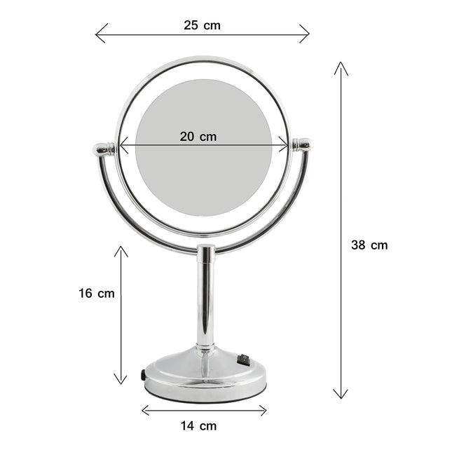 Dolphy Dual Sided 360° LED 5X Tabletop Magnifying Mirror 8 Inch - Silver