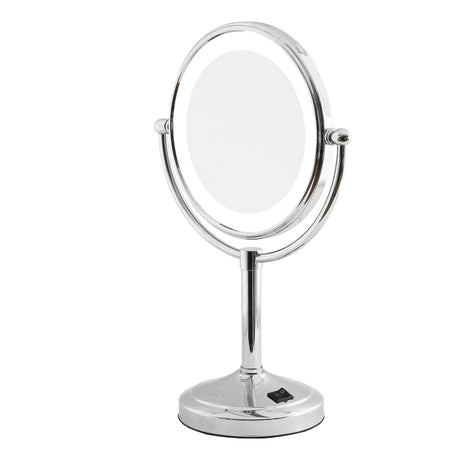 Dolphy 8-Inch Dual Sided LED Tabletop Magnifying Mirror – 1X & 5X, 360 Swivel, Silver Finish