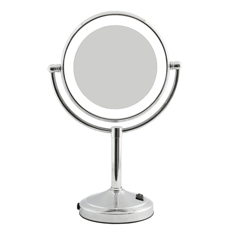 Dolphy 8-Inch Dual Sided LED Tabletop Magnifying Mirror – 1X & 5X, 360 Swivel, Silver Finish