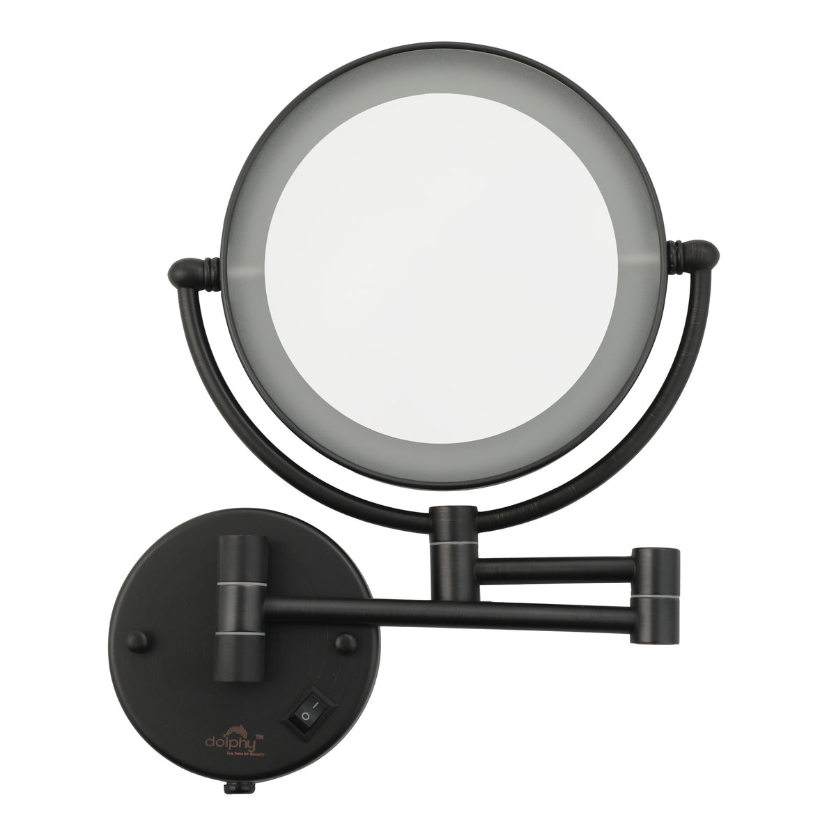 Dolphy black LED wall mount magnifying mirror front view