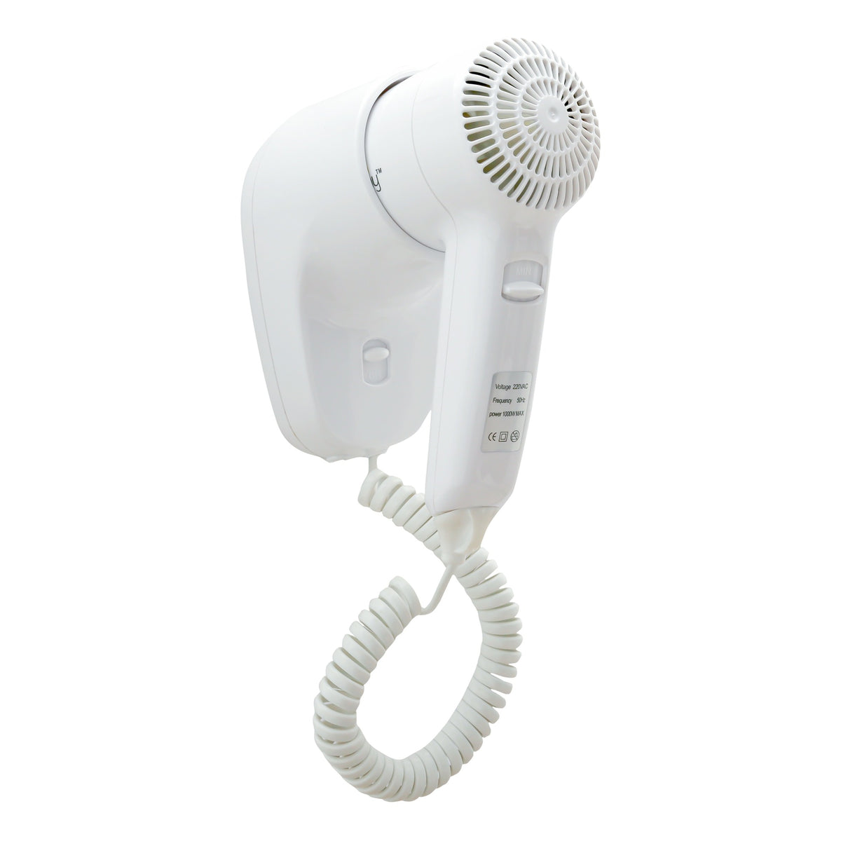 Dolphy Energy Efficient Wall Mounted Hair Dryer 1200W – White ABS Plastic, Quiet & Fast Drying, Durable Wall Mount