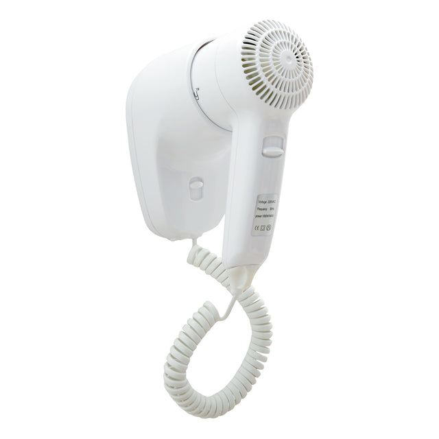 Dolphy Energy Efficient Wall Mounted Hair Dryer 1200W – White ABS Plastic, Quiet & Fast Drying, Durable Wall Mount