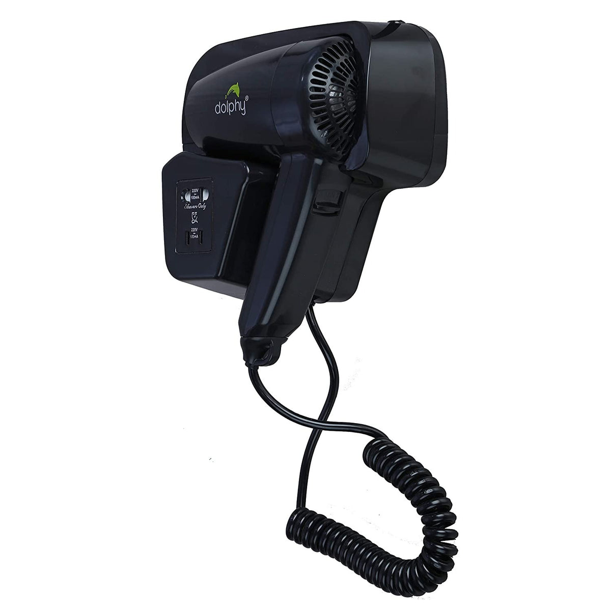 Dolphy black wall mounted hair dryer side angle