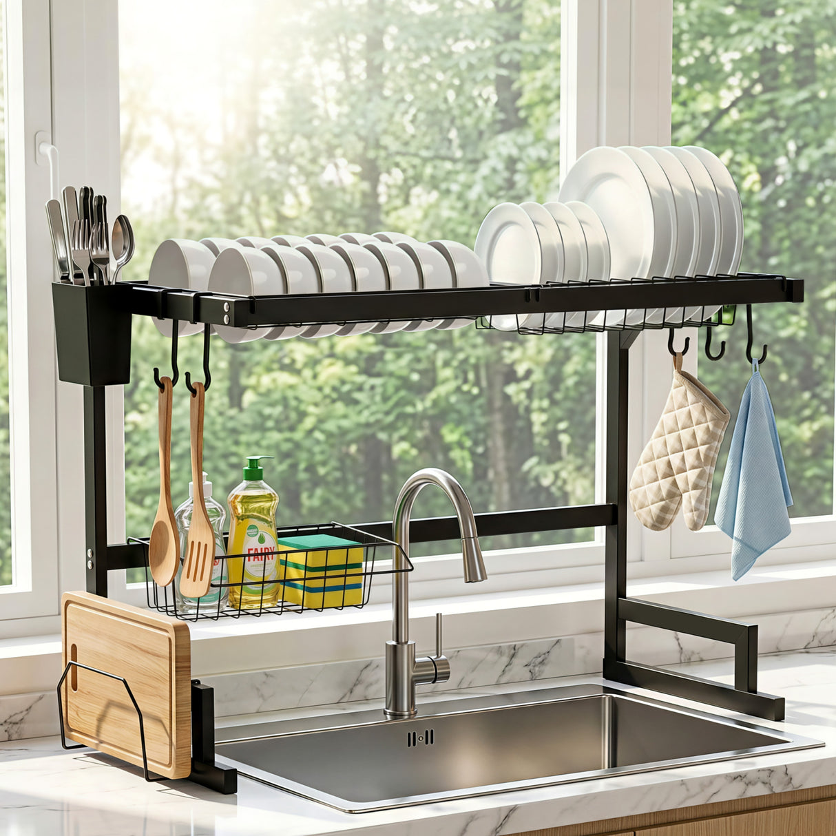 Cefito Dish Drying Rack for Kitchen Storage Organisation Kitchen Sink Organiser Dish Drainer