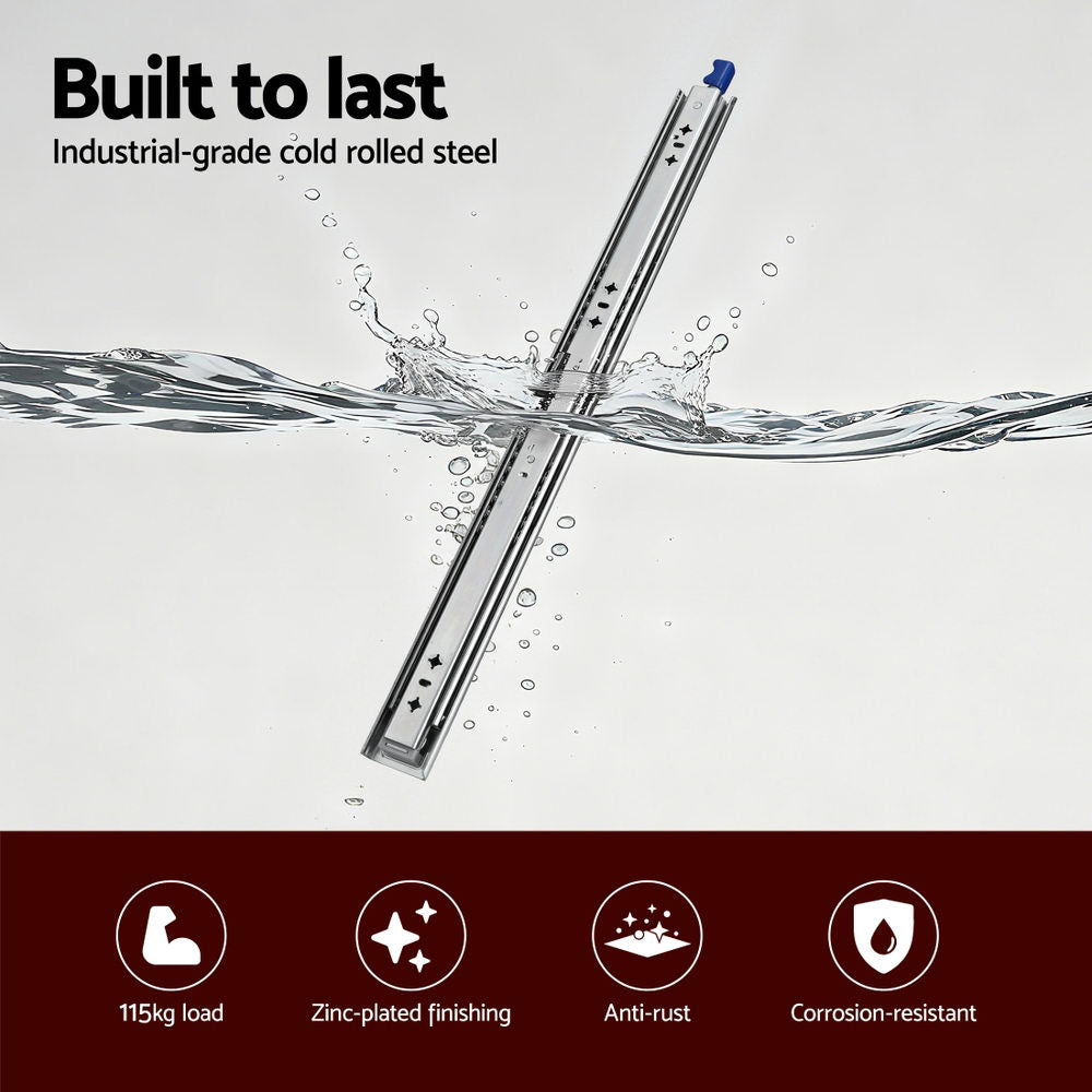 Giantz 2x Drawer Slides Heavy Duty Full Extension Locking 500-1000mm Length