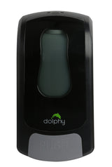 Black wall mounted soap sanitiser dispenser, 1000ml, refillable.