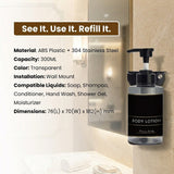 Dolphy 300ml Transparent Manual Soap Dispenser – Clear Black ABS & Steel Wall Mount Pump for Bathroom, Kitchen & Office Use