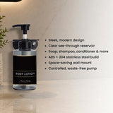 Dolphy 300ml Transparent Manual Soap Dispenser – Clear Black ABS & Steel Wall Mount Pump for Bathroom, Kitchen & Office Use