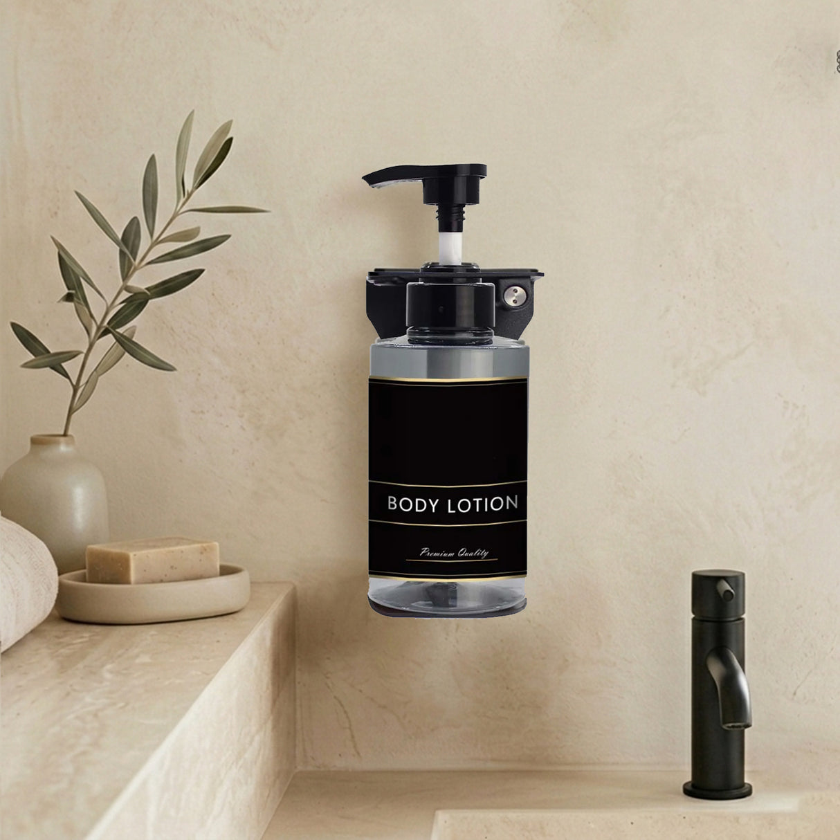 Dolphy 300ml Transparent Manual Soap Dispenser – Clear Black ABS & Steel Wall Mount Pump for Bathroom, Kitchen & Office Use