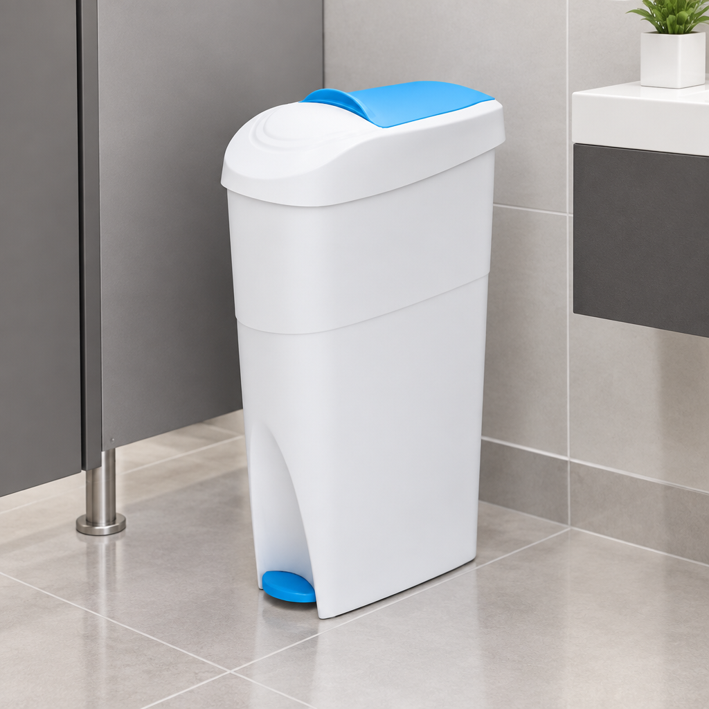Dolphy 18L pedal sanitary bin in a washroom cubicle
