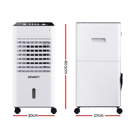 Devanti 6L evaporative air cooler, black and white